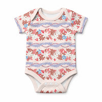 Monstera Tiare Plumeria Lei Pattern Baby Onesie Red Version LT01 Red - Polynesian Pride