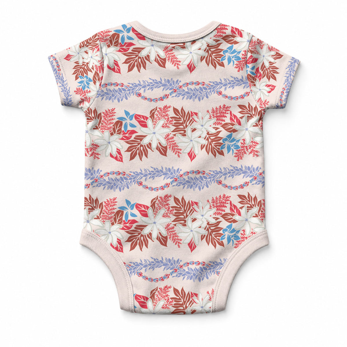 Monstera Tiare Plumeria Lei Pattern Baby Onesie Red Version LT01 - Polynesian Pride