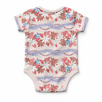 Monstera Tiare Plumeria Lei Pattern Baby Onesie Red Version LT01 - Polynesian Pride