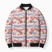 Monstera Tiare Plumeria Lei Pattern Bomber Puffer Jacket Red Version LT01 Unisex Red - Polynesian Pride
