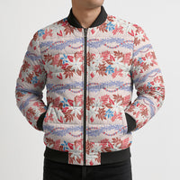 Monstera Tiare Plumeria Lei Pattern Bomber Puffer Jacket Red Version LT01 - Polynesian Pride