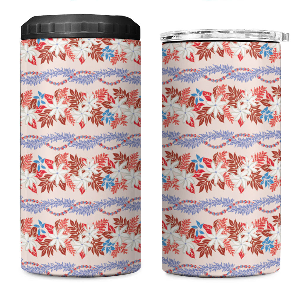 Monstera Tiare Plumeria Lei Pattern 4 in 1 Can Cooler Tumbler Red Version LT01 One Size: 16 oz Red - Polynesian Pride