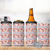 Monstera Tiare Plumeria Lei Pattern 4 in 1 Can Cooler Tumbler Red Version LT01 - Polynesian Pride