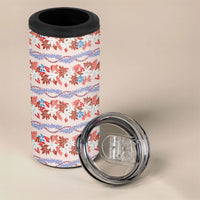 Monstera Tiare Plumeria Lei Pattern 4 in 1 Can Cooler Tumbler Red Version LT01 - Polynesian Pride