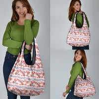 Monstera Tiare Plumeria Lei Pattern Grocery Bag Red Version LT01 - Polynesian Pride
