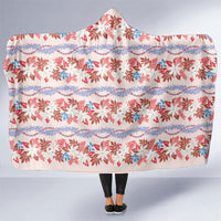 Monstera Tiare Plumeria Lei Pattern Hooded Blanket Red Version LT01 One Size Red - Polynesian Pride