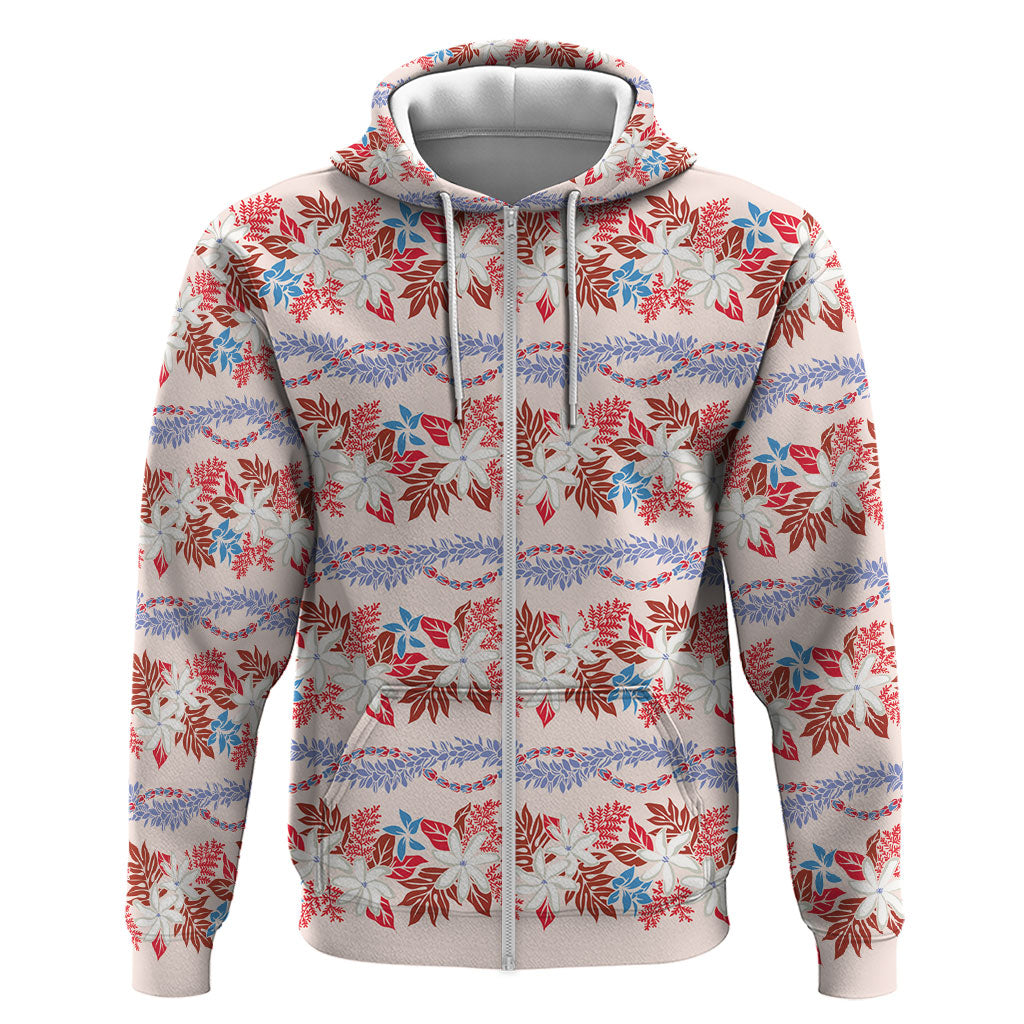 Monstera Tiare Plumeria Lei Pattern Hoodie Red Version LT01 Zip Hoodie Red - Polynesian Pride