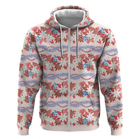 Monstera Tiare Plumeria Lei Pattern Hoodie Red Version LT01 Zip Hoodie Red - Polynesian Pride