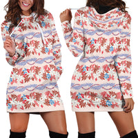 Monstera Tiare Plumeria Lei Pattern Hoodie Dress Red Version LT01 - Polynesian Pride
