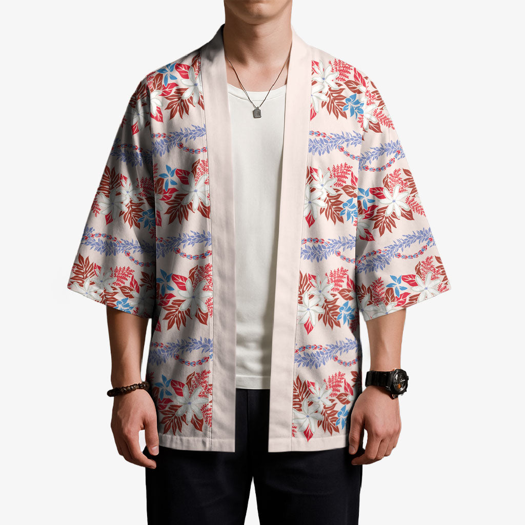 Monstera Tiare Plumeria Lei Pattern Kimono Red Version