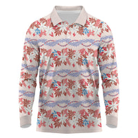 Monstera Tiare Plumeria Lei Pattern Long Sleeve Polo Shirt Red Version