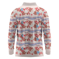Monstera Tiare Plumeria Lei Pattern Long Sleeve Polo Shirt Red Version