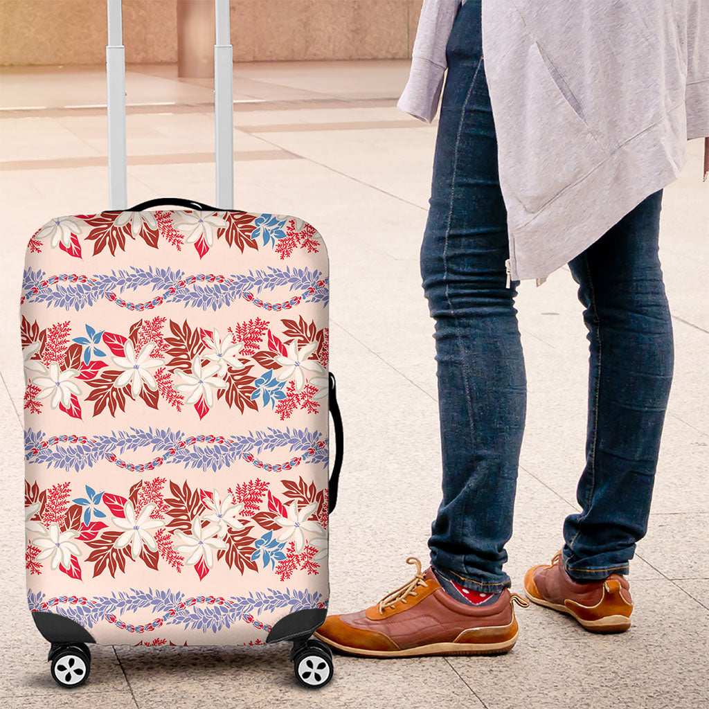 Monstera Tiare Plumeria Lei Pattern Luggage Cover Red Version LT01 Red - Polynesian Pride