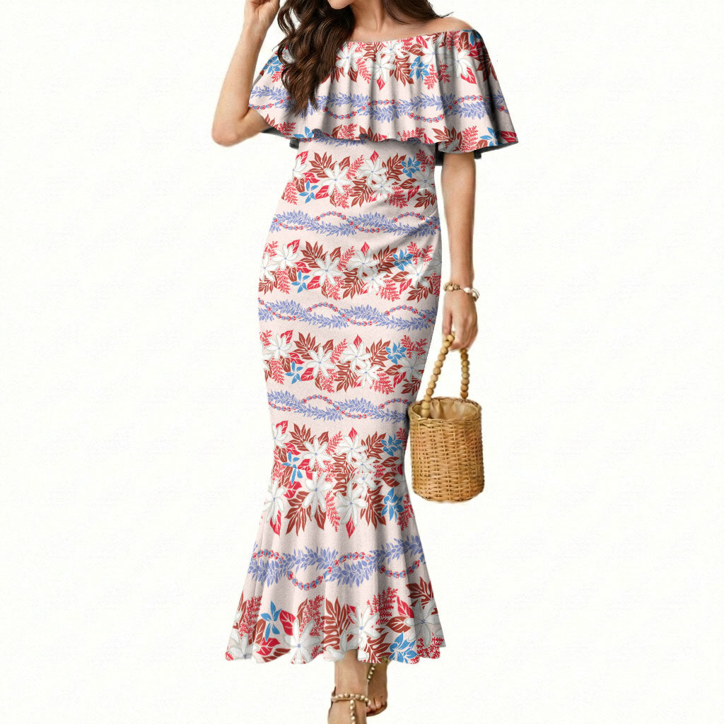 Monstera Tiare Plumeria Lei Pattern Mermaid Dress Red Version LT01 Women Red - Polynesian Pride