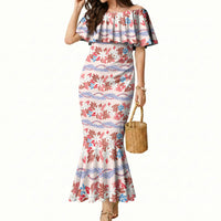 Monstera Tiare Plumeria Lei Pattern Mermaid Dress Red Version LT01 Women Red - Polynesian Pride