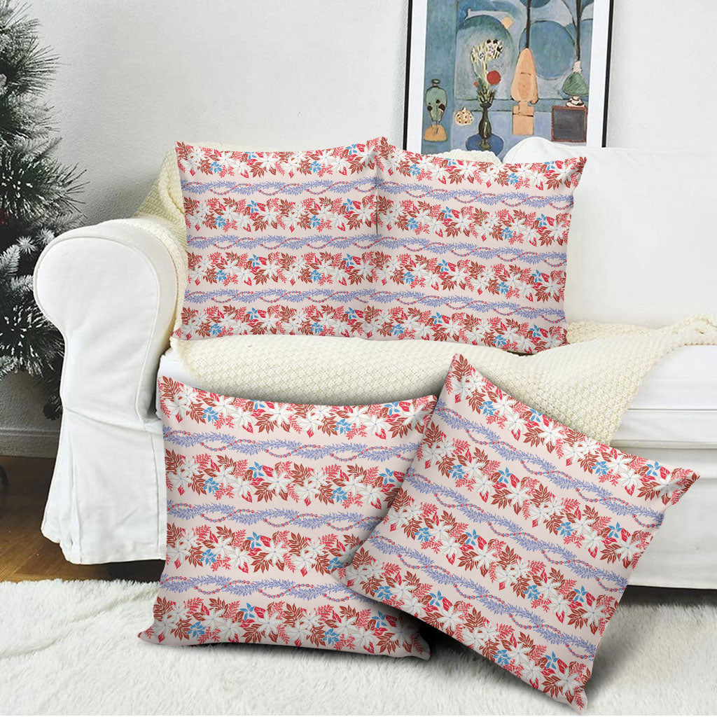 Monstera Tiare Plumeria Lei Pattern Pillow Cover Red Version