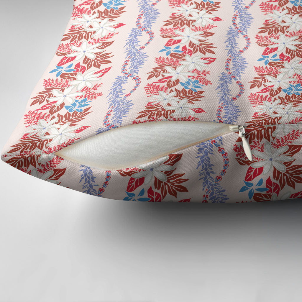 Monstera Tiare Plumeria Lei Pattern Pillow Cover Red Version