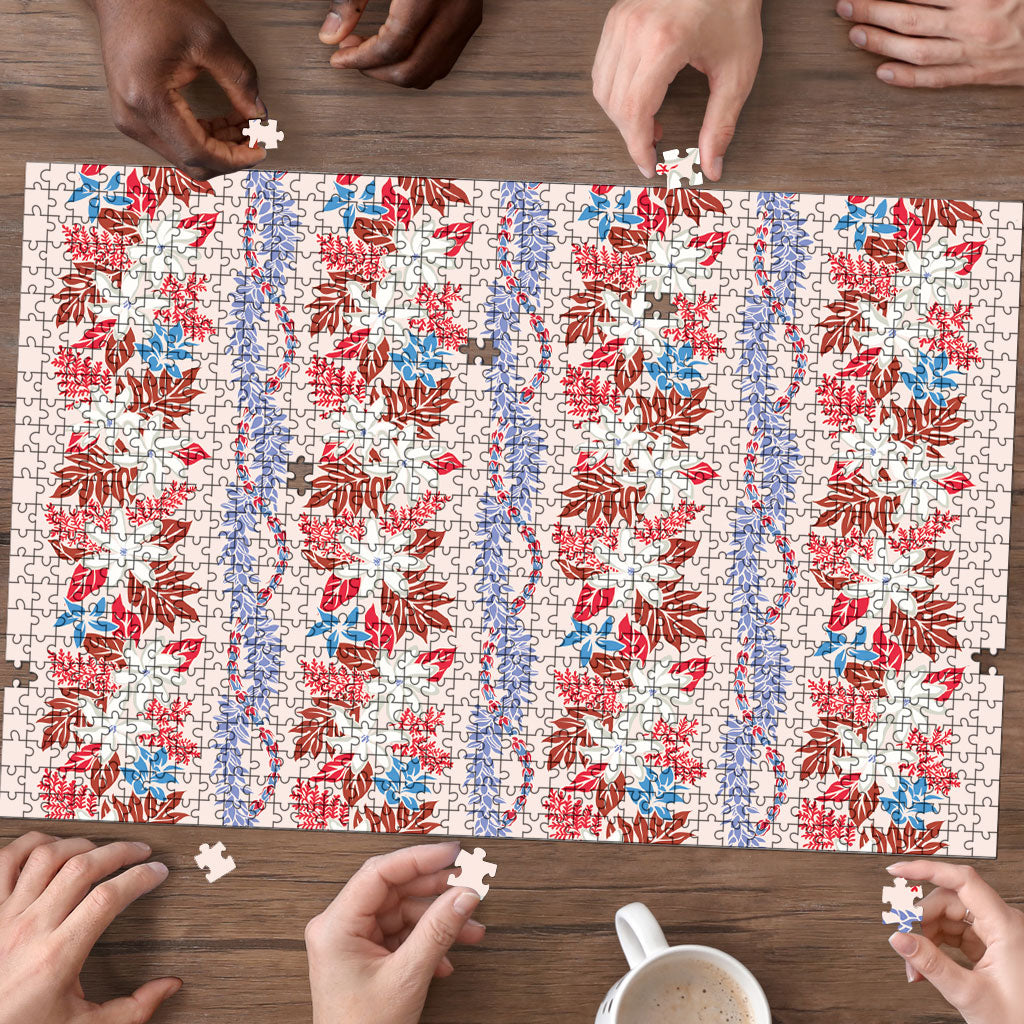 Monstera Tiare Plumeria Lei Pattern Puzzle Red Version LT01 - Polynesian Pride