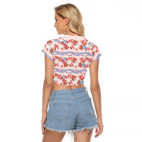 Monstera Tiare Plumeria Lei Pattern Raglan Cropped T Shirt Red Version LT01 - Polynesian Pride