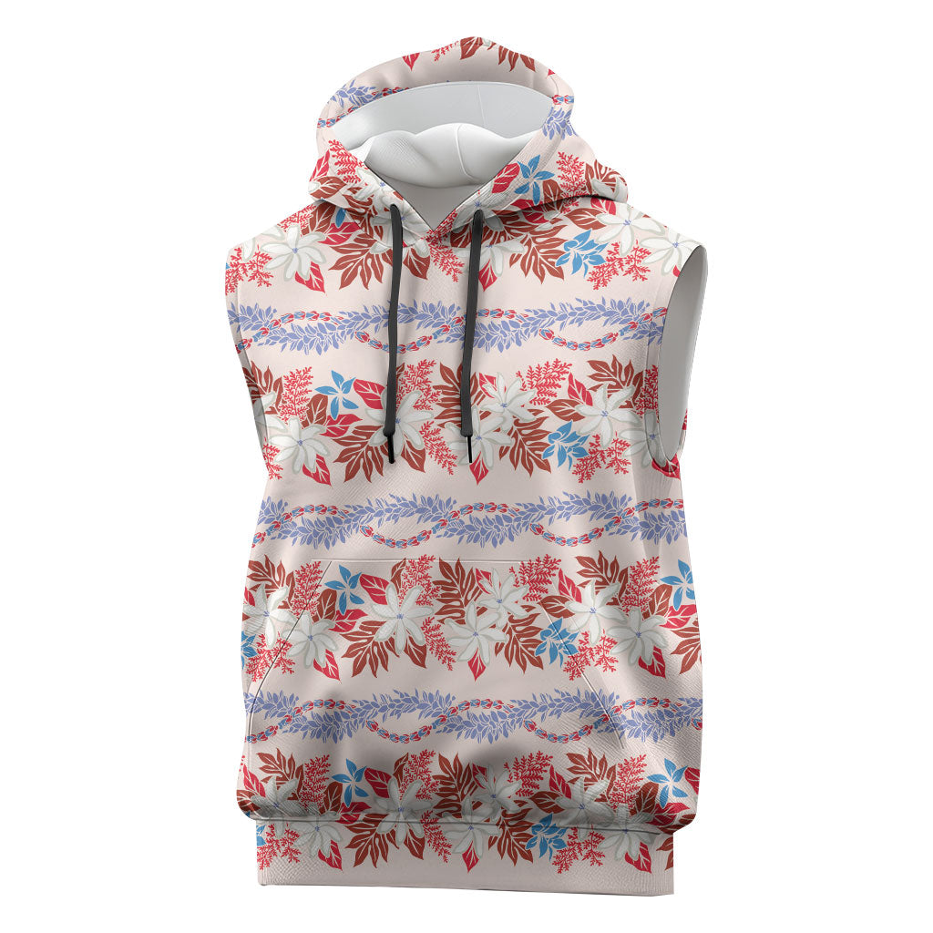 Monstera Tiare Plumeria Lei Pattern Sleeveless Hoodie Red Version LT01 Red - Polynesian Pride