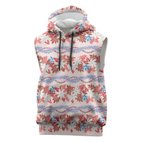 Monstera Tiare Plumeria Lei Pattern Sleeveless Hoodie Red Version LT01 Red - Polynesian Pride