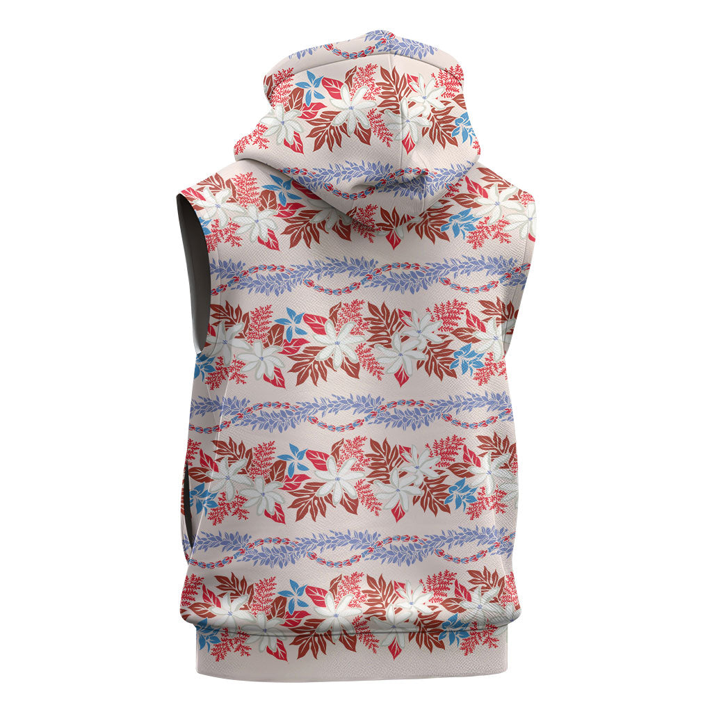 Monstera Tiare Plumeria Lei Pattern Sleeveless Hoodie Red Version LT01 - Polynesian Pride