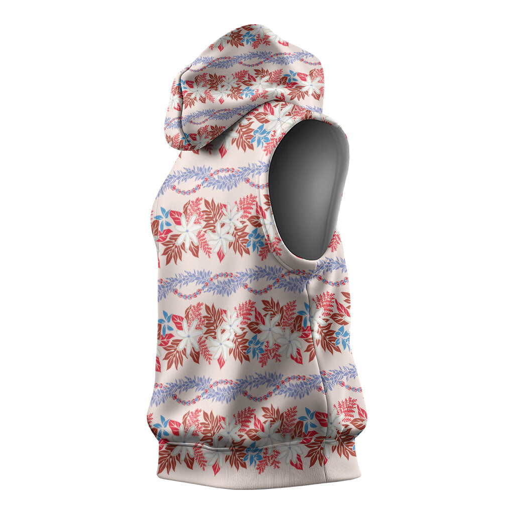 Monstera Tiare Plumeria Lei Pattern Sleeveless Hoodie Red Version LT01 - Polynesian Pride