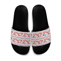 Monstera Tiare Plumeria Lei Pattern Slide Sandals Red Version LT01 Red - Polynesian Pride