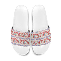 Monstera Tiare Plumeria Lei Pattern Slide Sandals Red Version LT01 Red - Polynesian Pride