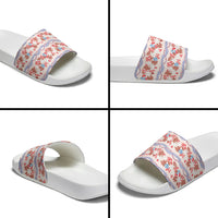 Monstera Tiare Plumeria Lei Pattern Slide Sandals Red Version LT01 - Polynesian Pride