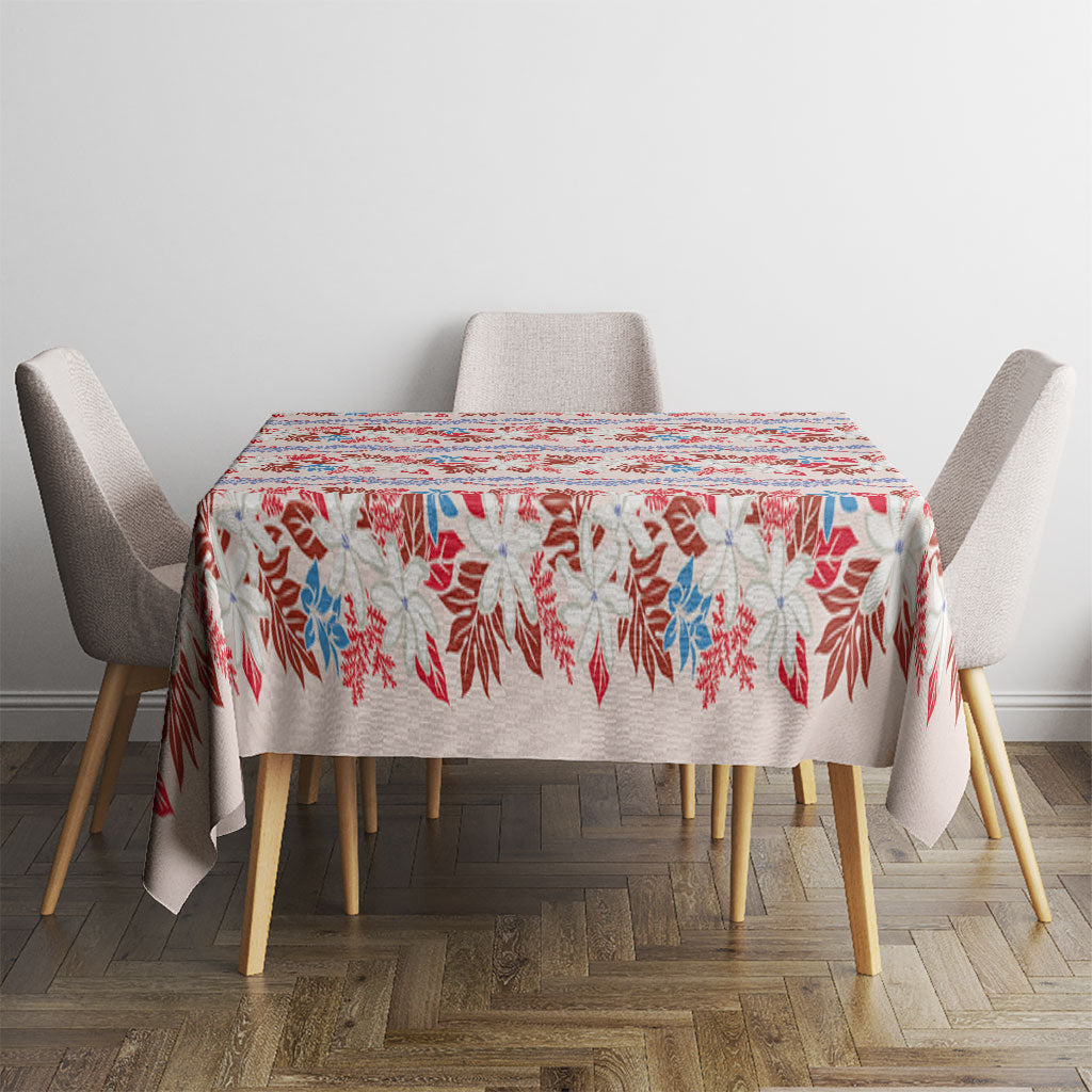 Monstera Tiare Plumeria Lei Pattern Tablecloth Red Version LT01 - Polynesian Pride