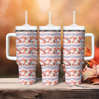 Monstera Tiare Plumeria Lei Pattern Tumbler With Handle Red Version LT01 - Polynesian Pride
