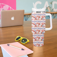 Monstera Tiare Plumeria Lei Pattern Tumbler With Handle Red Version LT01 - Polynesian Pride