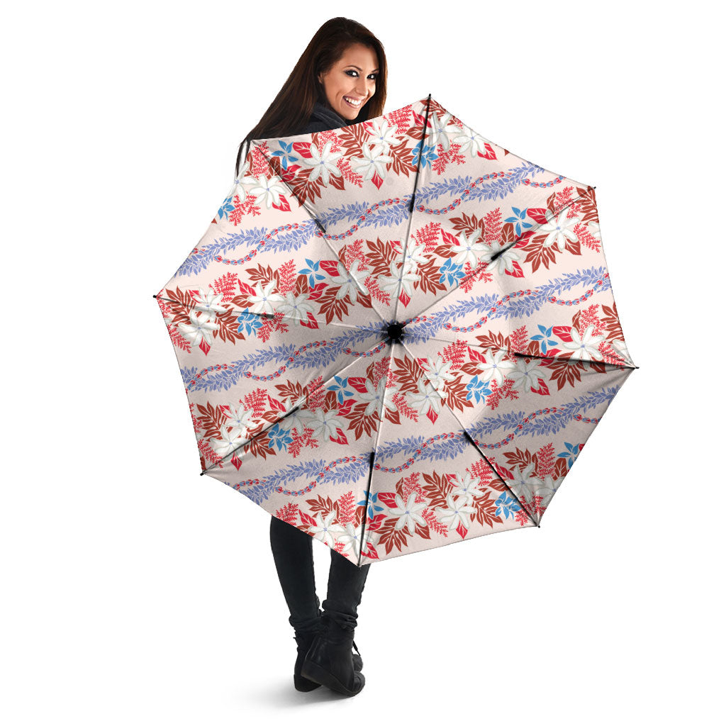 Monstera Tiare Plumeria Lei Pattern Umbrella Red Version LT01 - Polynesian Pride
