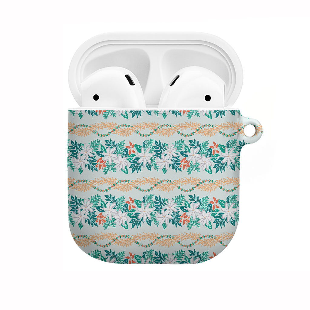 Monstera Tiare Plumeria Lei Pattern AirPods Case Teal Version LT01 Teal - Polynesian Pride