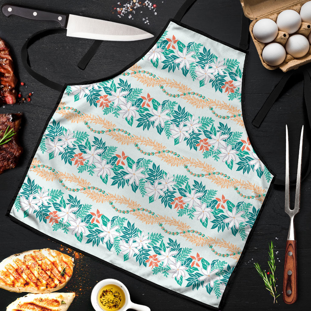 Monstera Tiare Plumeria Lei Pattern Apron Teal Version LT01 Teal - Polynesian Pride