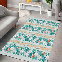 Monstera Tiare Plumeria Lei Pattern Area Rug Teal Version