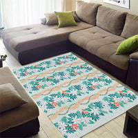 Monstera Tiare Plumeria Lei Pattern Area Rug Teal Version