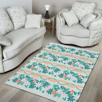 Monstera Tiare Plumeria Lei Pattern Area Rug Teal Version