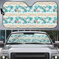 Monstera Tiare Plumeria Lei Pattern Auto Sun Shade Teal Version LT01 Teal - Polynesian Pride