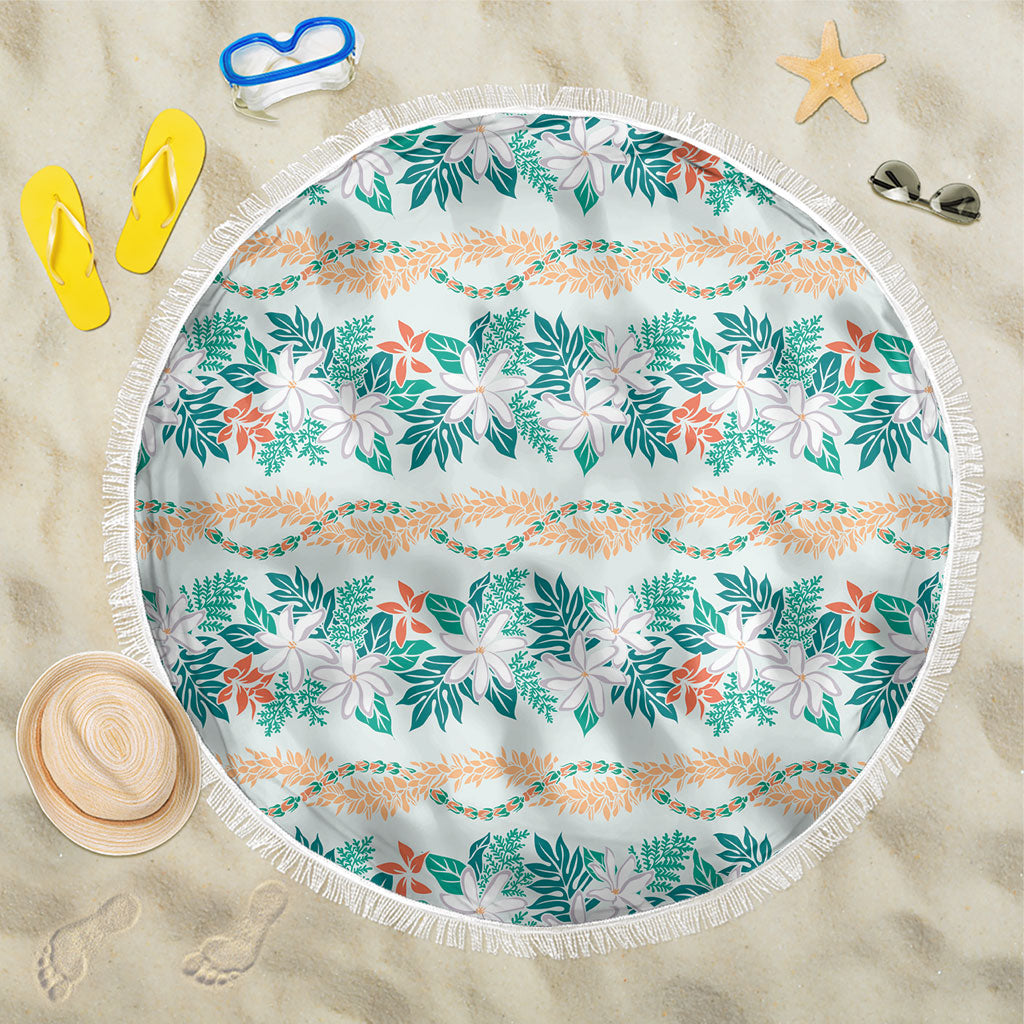 Monstera Tiare Plumeria Lei Pattern Beach Blanket Teal Version