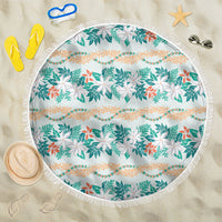 Monstera Tiare Plumeria Lei Pattern Beach Blanket Teal Version