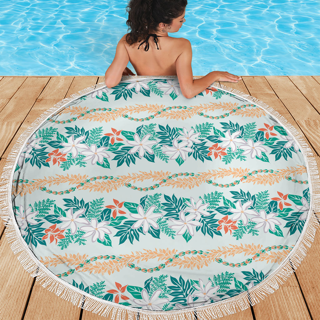 Monstera Tiare Plumeria Lei Pattern Beach Blanket Teal Version