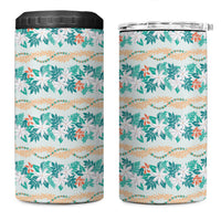 Monstera Tiare Plumeria Lei Pattern 4 in 1 Can Cooler Tumbler Teal Version LT01 One Size: 16 oz Teal - Polynesian Pride