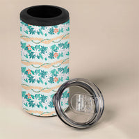 Monstera Tiare Plumeria Lei Pattern 4 in 1 Can Cooler Tumbler Teal Version LT01 - Polynesian Pride