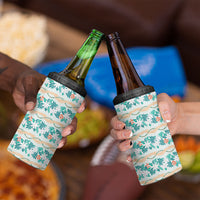 Monstera Tiare Plumeria Lei Pattern 4 in 1 Can Cooler Tumbler Teal Version LT01 - Polynesian Pride