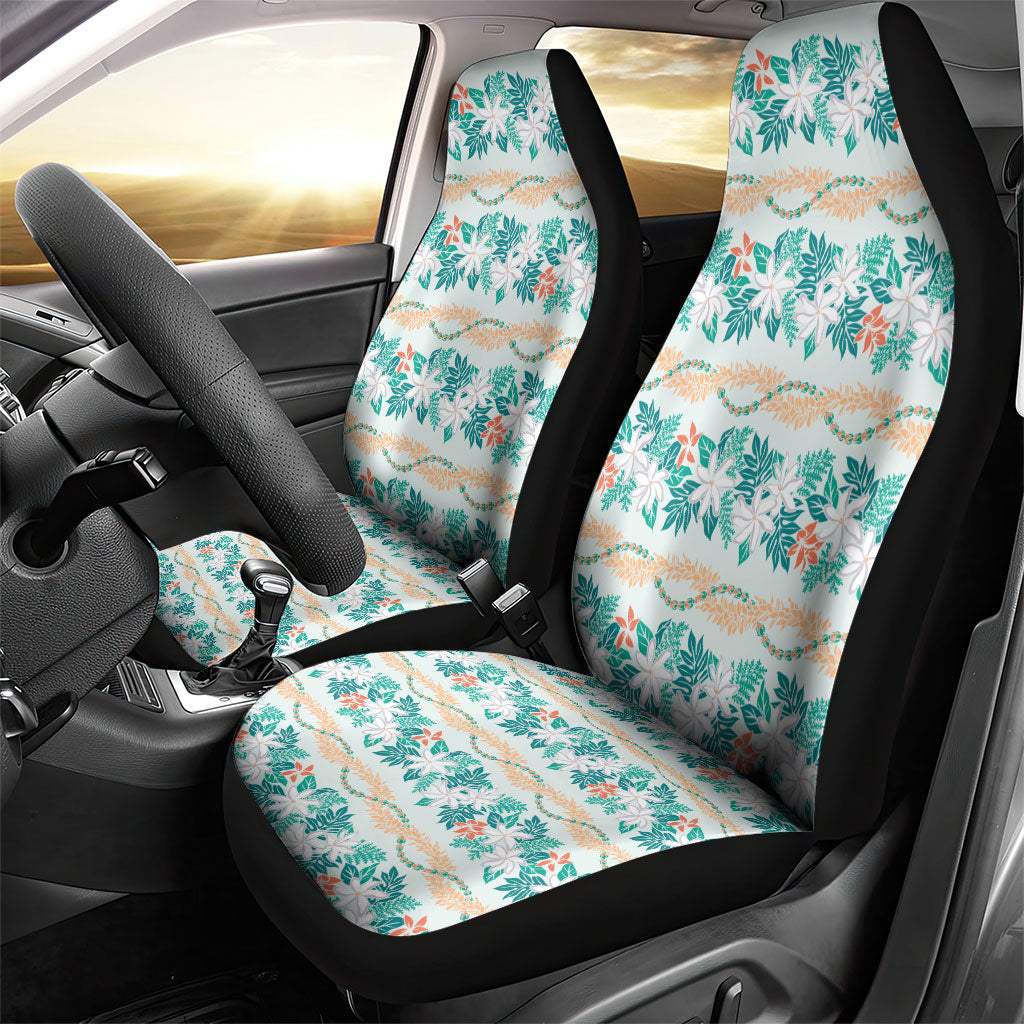 Monstera Tiare Plumeria Lei Pattern Car Seat Cover Teal Version