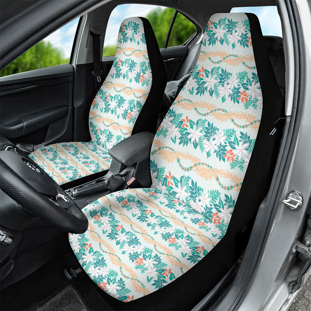 Monstera Tiare Plumeria Lei Pattern Car Seat Cover Teal Version