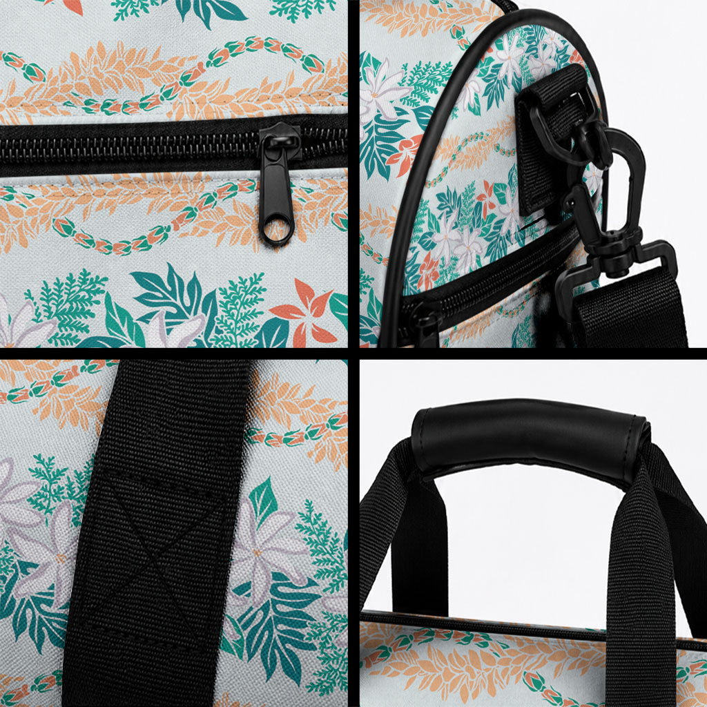 Monstera Tiare Plumeria Lei Pattern Duffle Bag Teal Version LT01 - Polynesian Pride