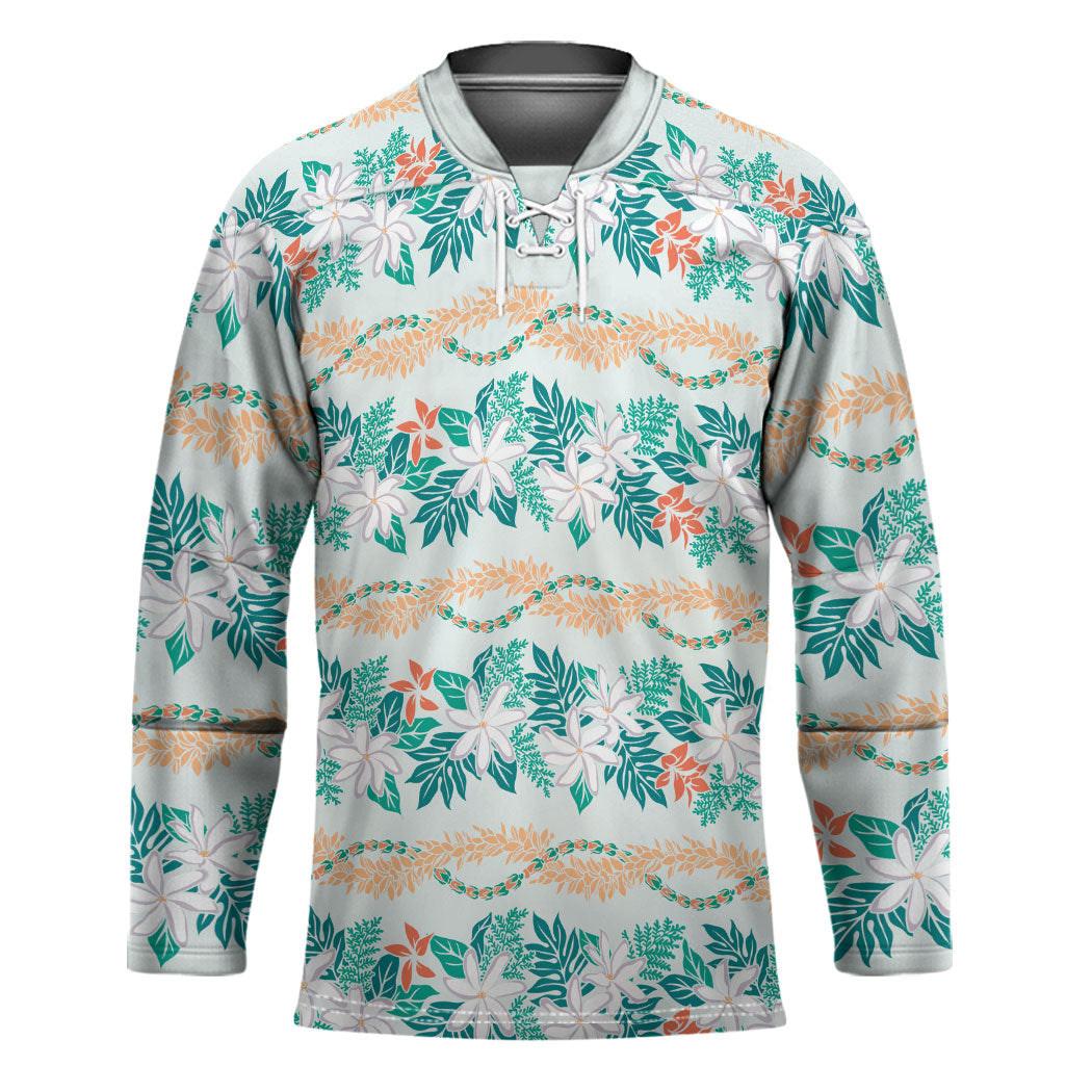 Monstera Tiare Plumeria Lei Pattern Hockey Jersey Teal Version LT01 Unisex Teal - Polynesian Pride
